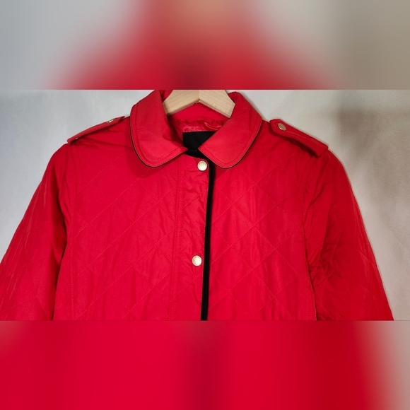 Talbots Jacket Women's Size Small Red Black Quilted Coat Corduroy Trim Classic - Picture 7 of 11